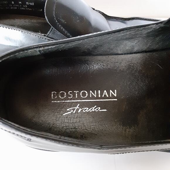 Bostonian Strada Black Genuine Leather Dress Shoes Mens 8 Loafers Slip On - Picture 7 of 10
